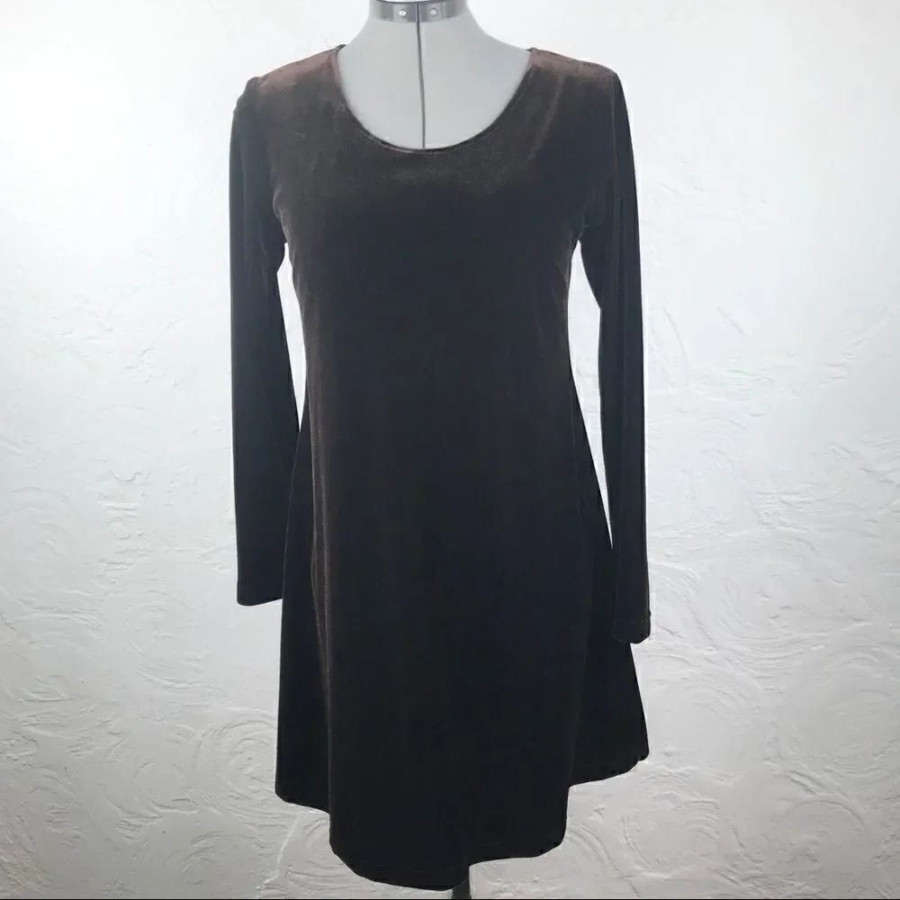 Caren Desiree Co. Brown Velvety Velour Stretch A Line Dress